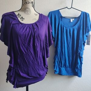 🆕 2 GO International Purple & blue Ruffle Tunic Bundle Business Casual_XS